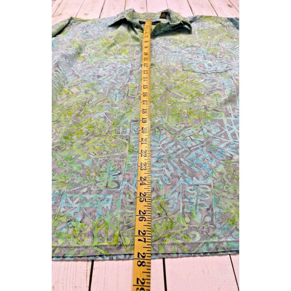 Pete‎ Huntington Bali Handcrafted Green Blue Hawaiian Shirt Size Medium Popover - Picture 4 of 9